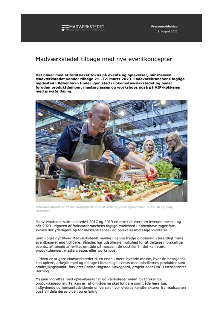 Pressemeddelelse fra Madværkstedet