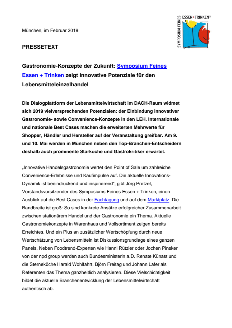 Gastronomie-Konzepte der Zukunft: Symposium Feines Essen + Trinken zeigt innovative Potenziale für den Lebensmitteleinzelhandel 