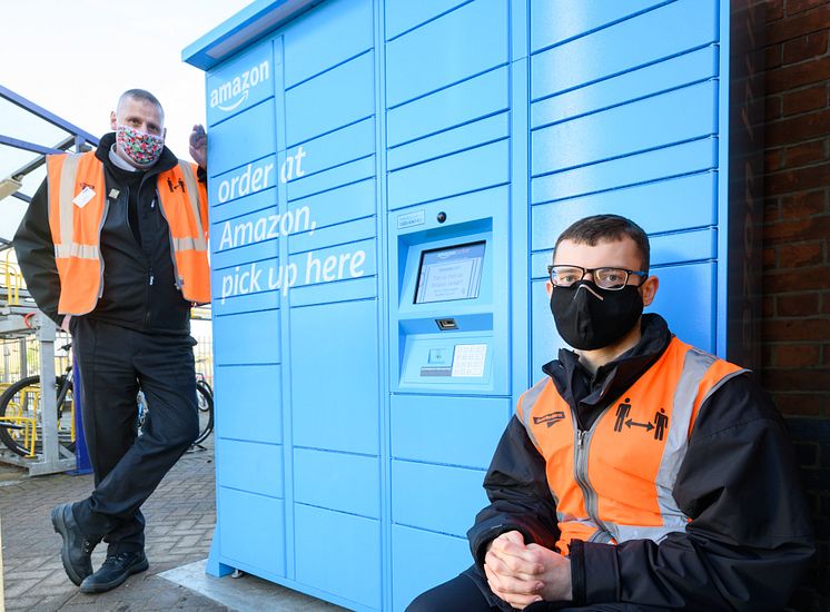 Staff at Hitchin station welcome the new Amazon Hub Locker