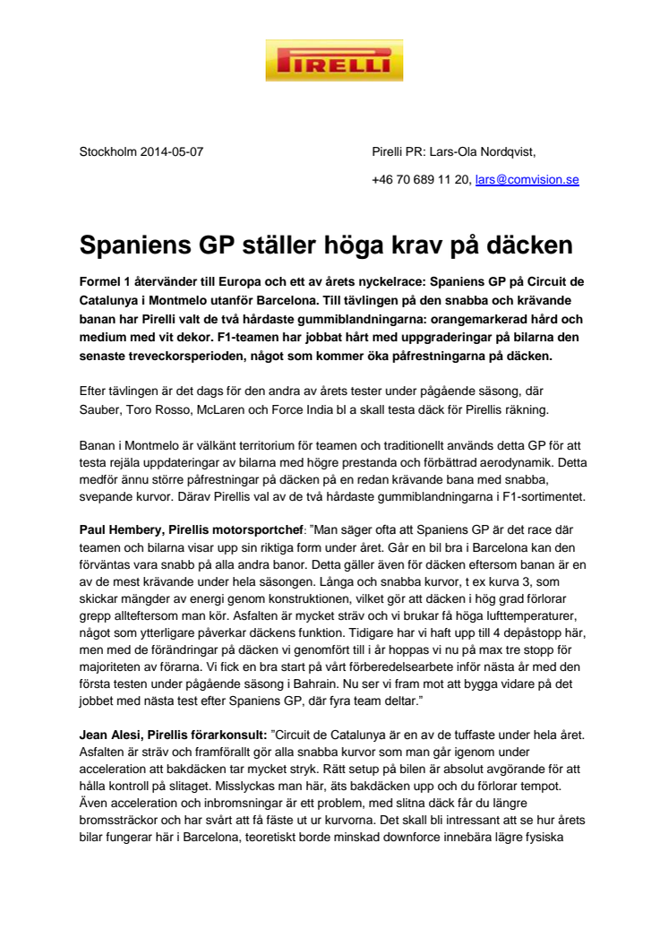 Spaniens GP ställer höga krav på däcken