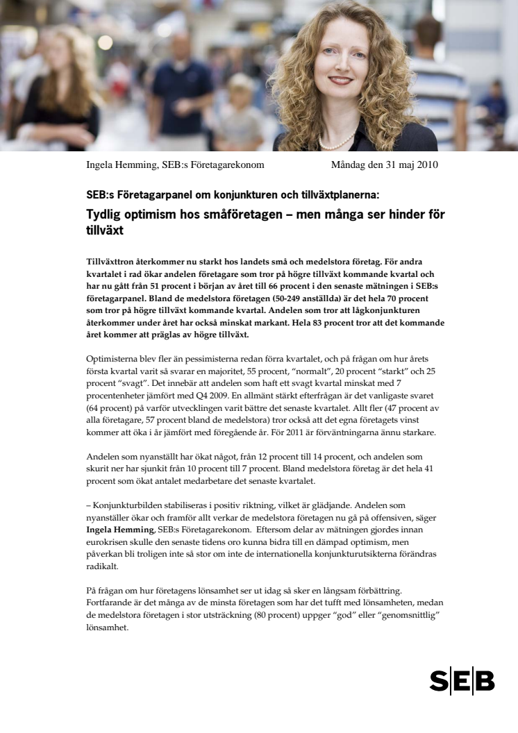 SEB:s Företagarpanel om konjunkturen och tillväxtplanerna