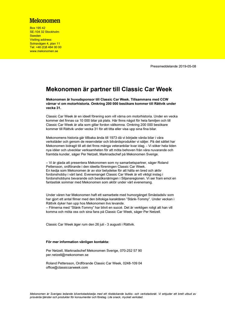Mekonomen är partner till Classic Car Week