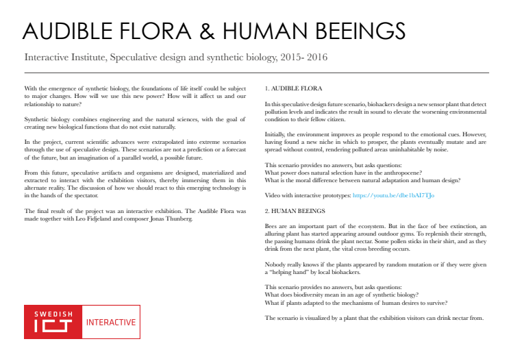 Biosynthetic possessions, Audible Flora och Human Beeings - Arbetsprover av Linnea Våglund