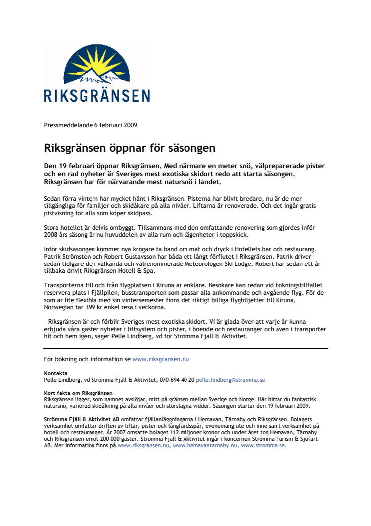 Riksgränsen öppnar för säsongen