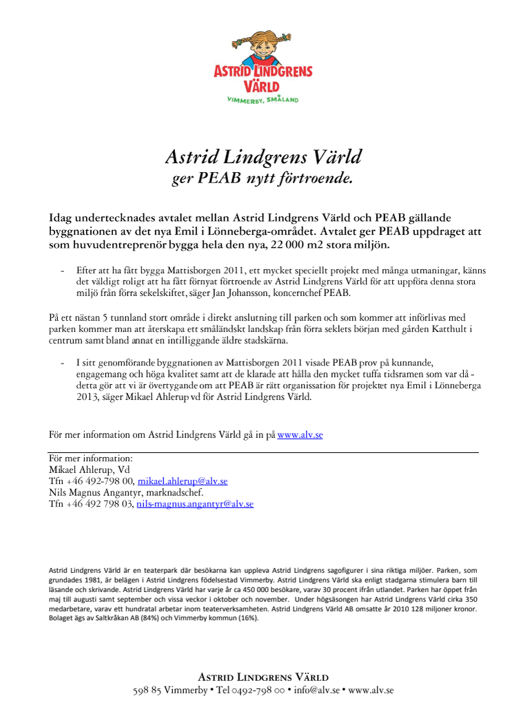 Astrid Lindgrens Värld ger PEAB nytt förtroende!