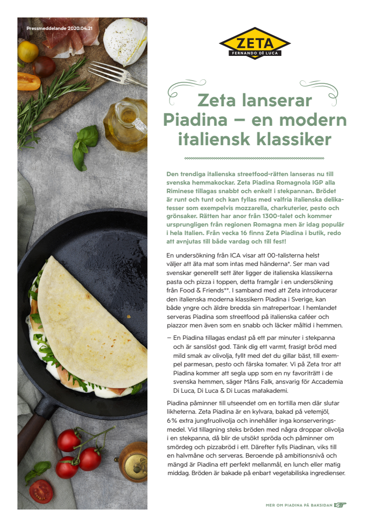 Zeta lanserar Piadina – en modern italiensk klassiker