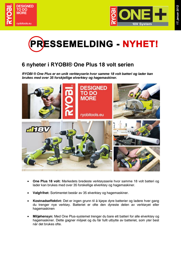 6 nyheter i RYOBI® One Plus 18 volt serien