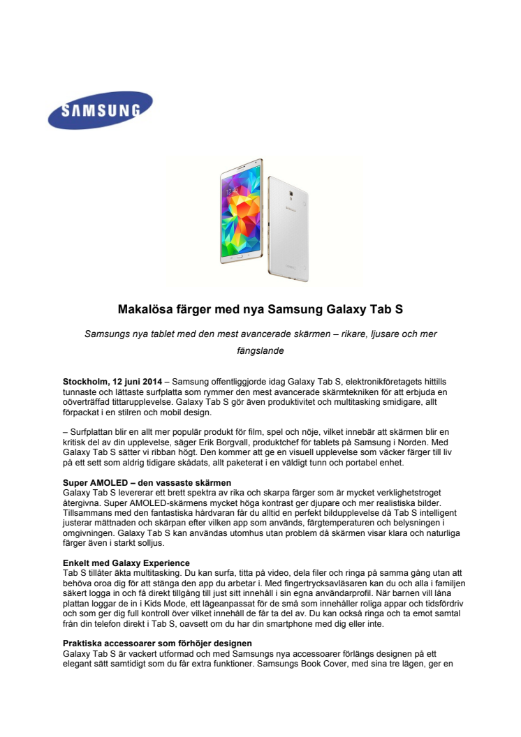 Makalösa färger med nya Samsung Galaxy Tab S