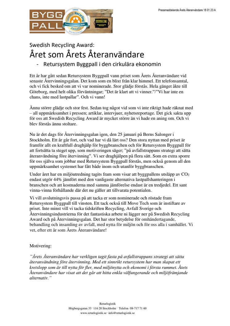 Swedish Recycling Award: Året som Årets Återanvändare
