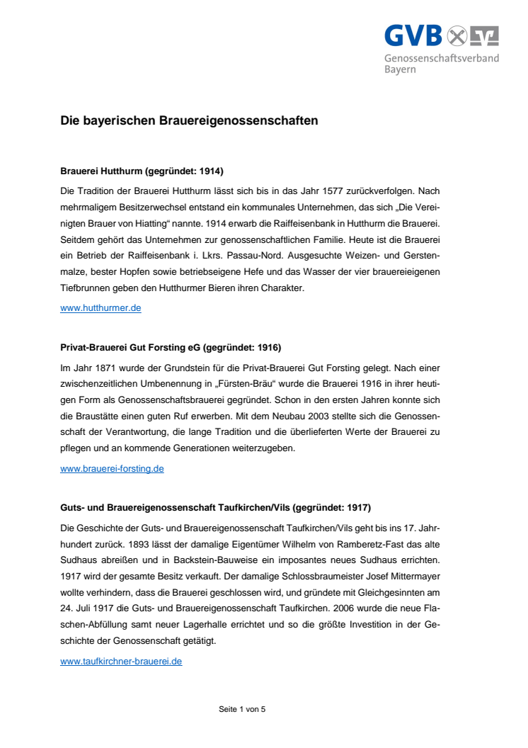 Die bayerischen Brauereigenossenschaften