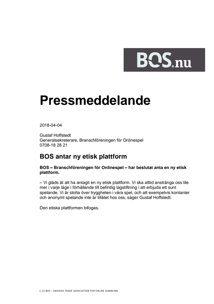 BOS antar ny etisk plattform