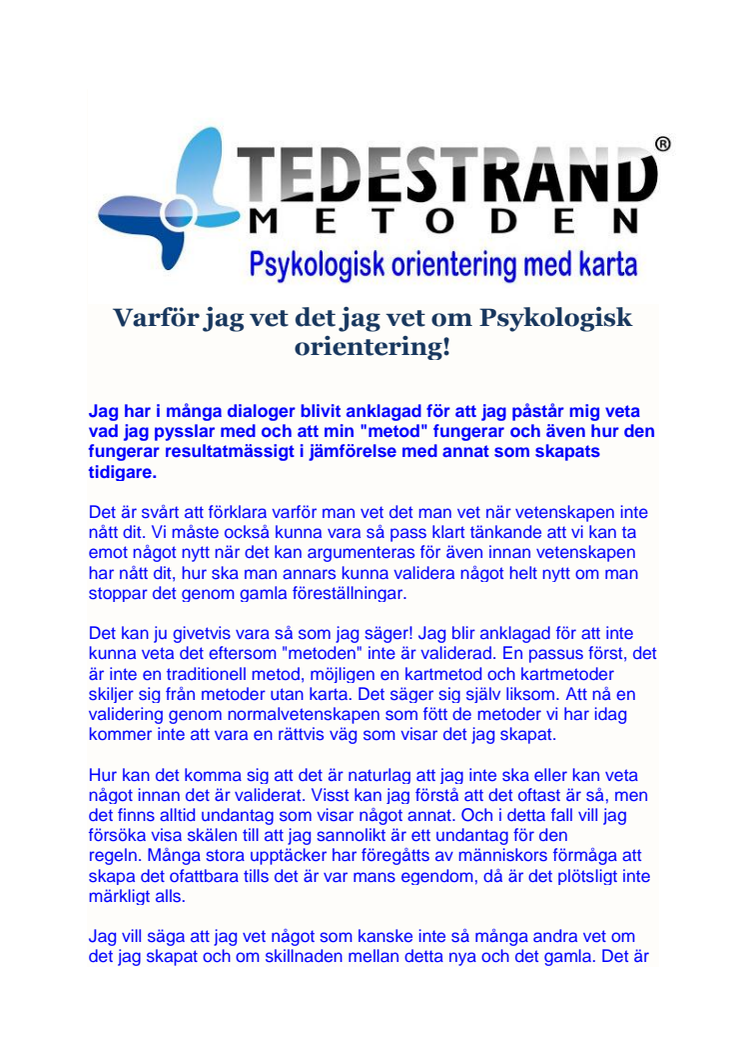 Varför jag vet det jag vet  om Psykologisk orientering med karta.