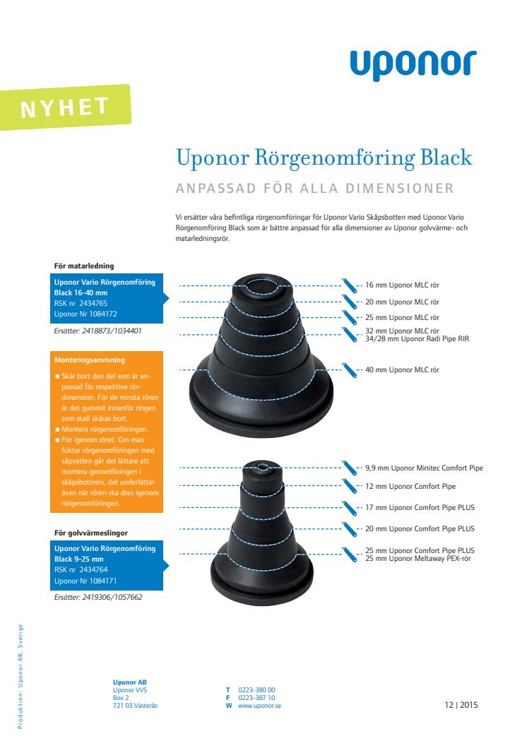 Uponor Rörgenomföring Black – anpassad för alla dimensioner