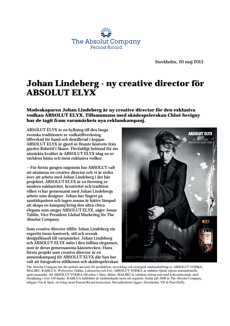 Johan Lindeberg - ny creative director för ABSOLUT ELYX