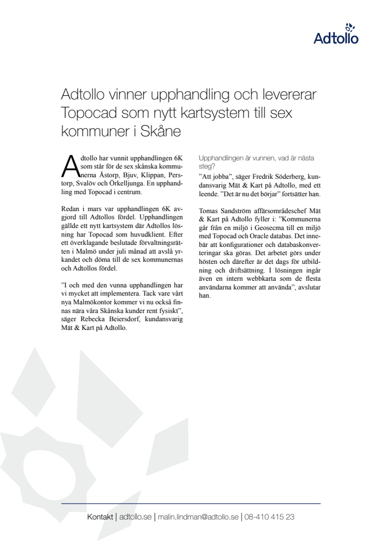 Adtollo vinner upphandling och levererar Topocad som nytt kartsystem till sex kommuner i Skåne