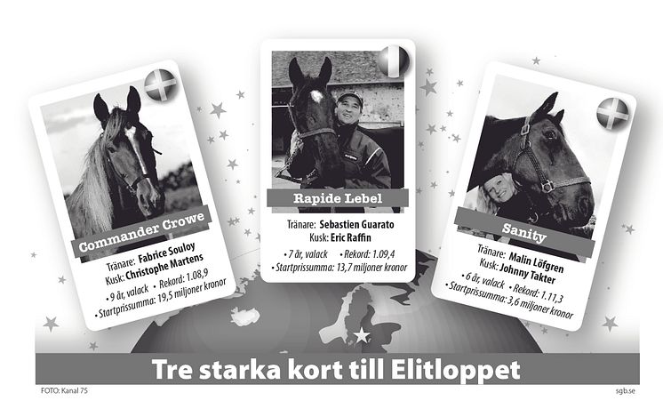 Tre starka kort till Elitloppet 2012 svart/vit jpg