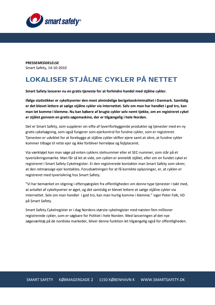 LOKALISER STJÅLNE CYKLER PÅ NETTET