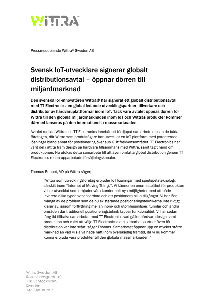 Svensk IoT-utvecklare signerar globalt distributionsavtal – öppnar dörren till miljardmarknad