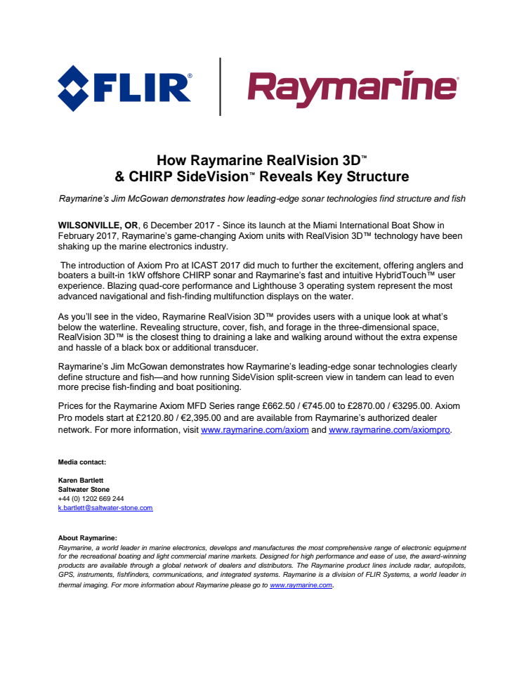 Raymarine: How Raymarine RealVision 3D™ & CHIRP SideVision™ Reveals Key Structure