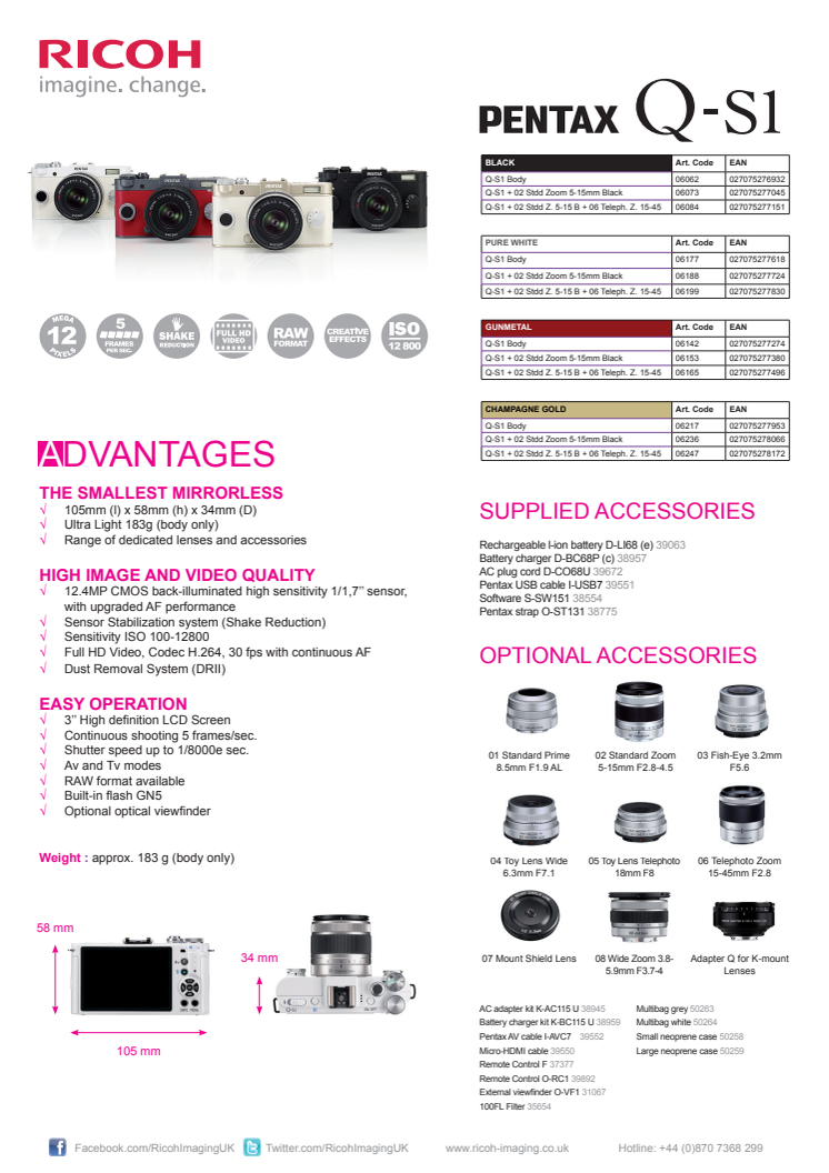 Pentax QS-1 specifikationer