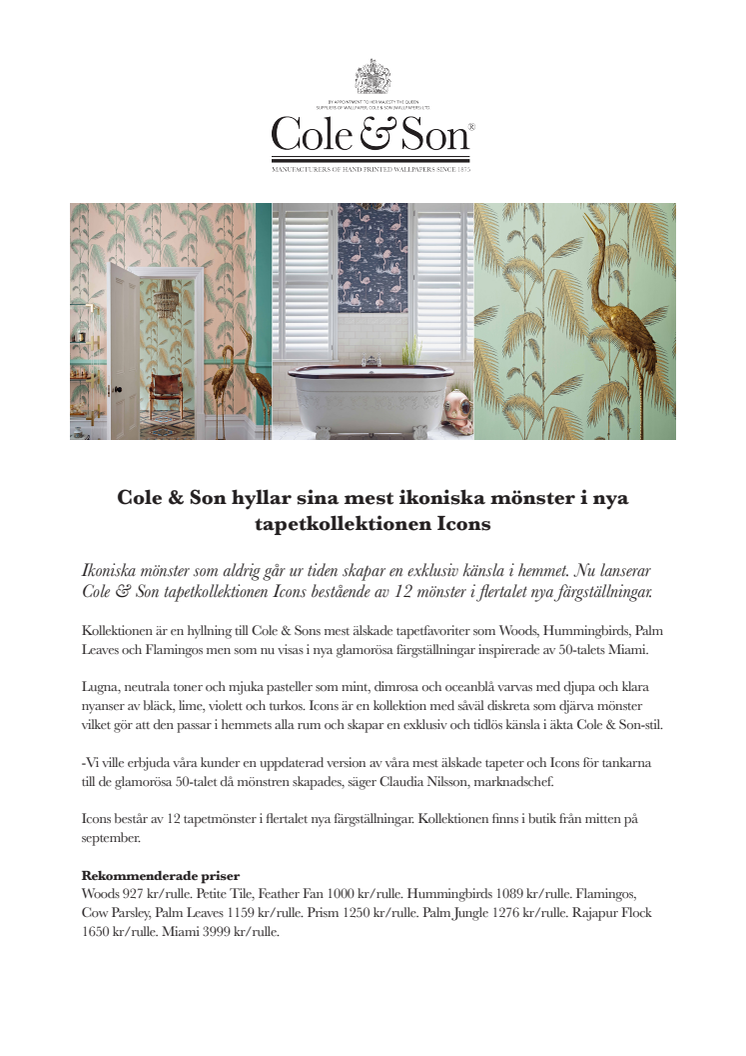 Cole & Son hyllar sina mest ikoniska mönster i nya tapetkollektionen Icons