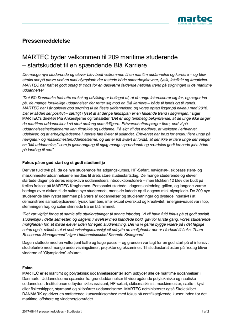 MARTEC byder velkommen til 209 maritime studerende