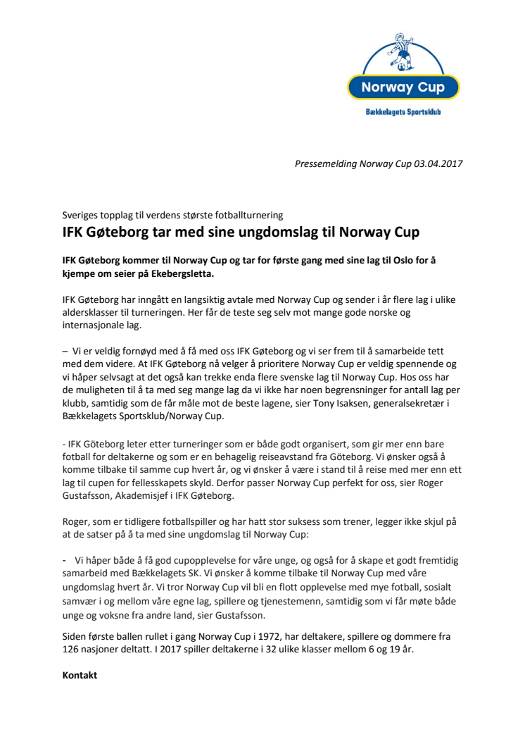 IFK Gøteborg tar med sine ungdomslag til Norway Cup