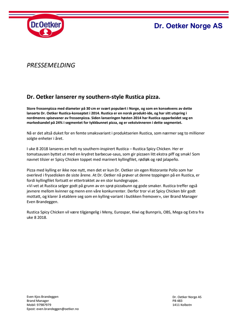 Dr. Oetker lanserer ny southern-style Rustica pizza!