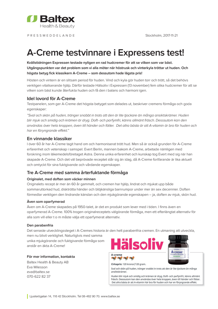 A-Creme testvinnare i Expressens test!