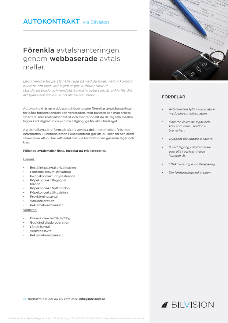 Autokontrakt Utrustning - det kompletta utrustningskontraktet i Bilvision!