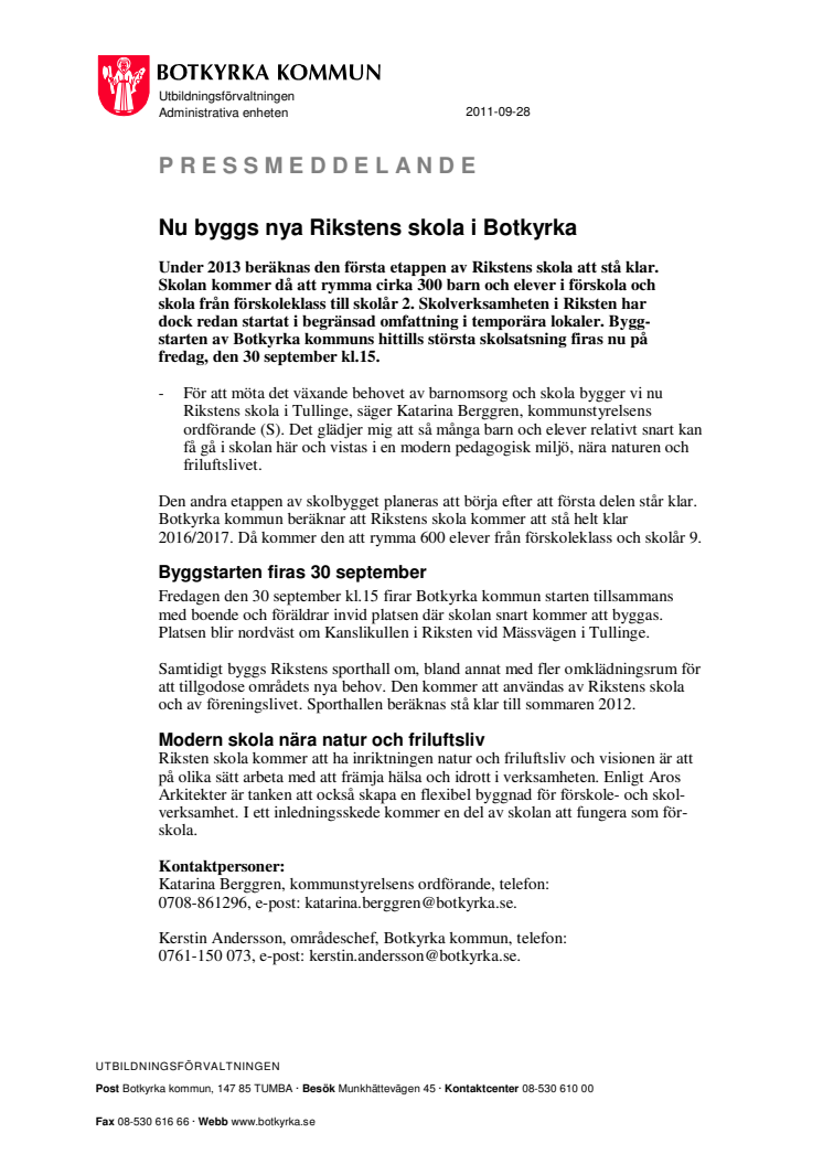 Nu byggs nya Rikstens skola i Botkyrka