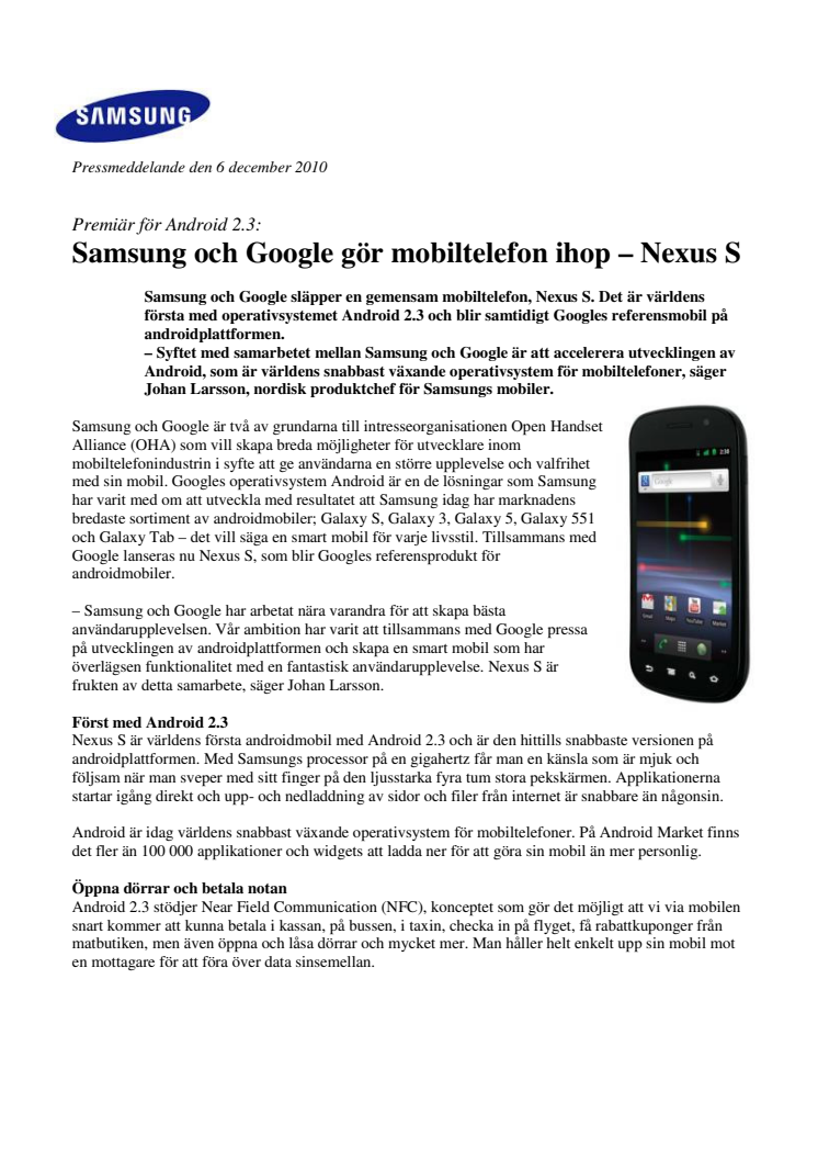 Samsung och Google gör mobiltelefon ihop – Nexus S