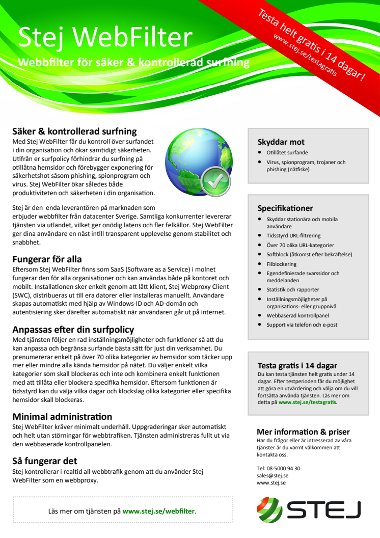 Informationsblad webbfiltrering: Stej WebFilter