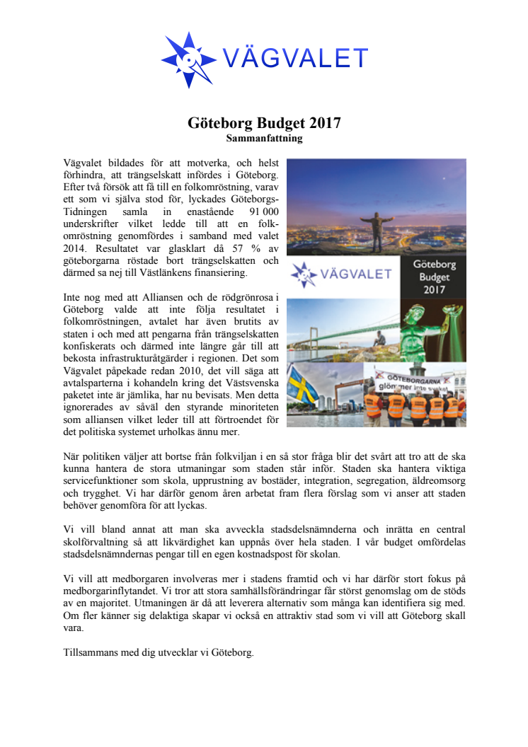 Sammanfattning - Budget 2017 för Göteborg Stad