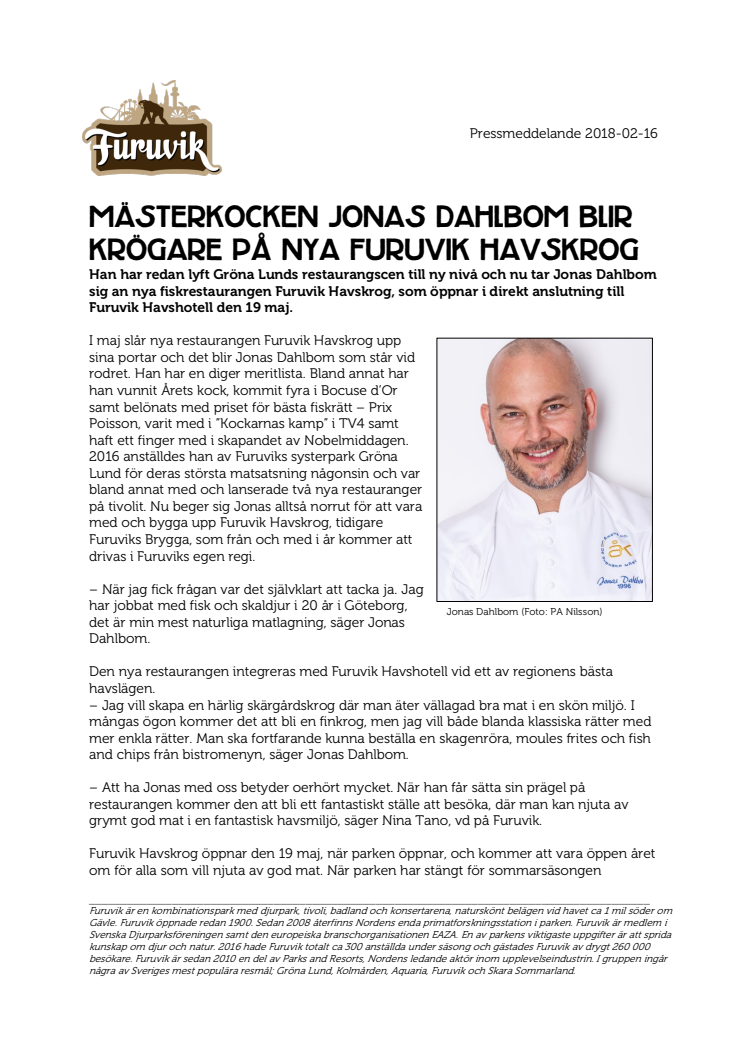 Mästerkocken Jonas Dahlbom blir krögare på nya Furuvik Havskrog