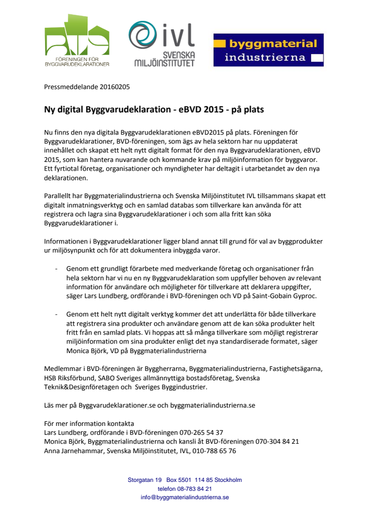 Ny digital Byggvarudeklaration eBVD2015 på plats