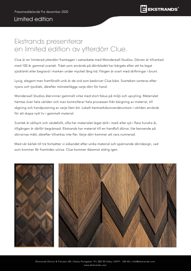Ekstrands presenterar en limited edition av ytterdörr Clue