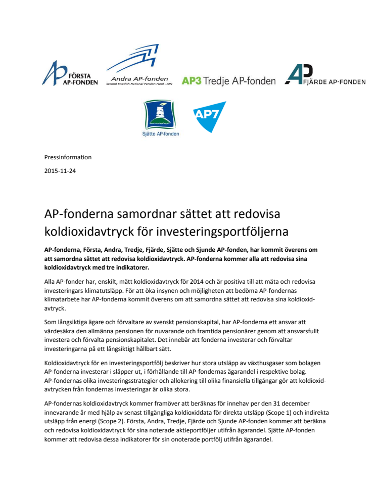 AP-fonderna samordnar sättet att redovisa koldioxidavtryck för investeringsportföljerna
