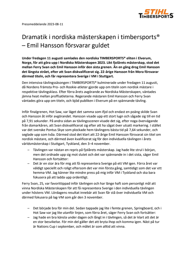 Dramatik i nordiska mästerskapen i timbersports  Emil Hansson försvarar guldet.pdf