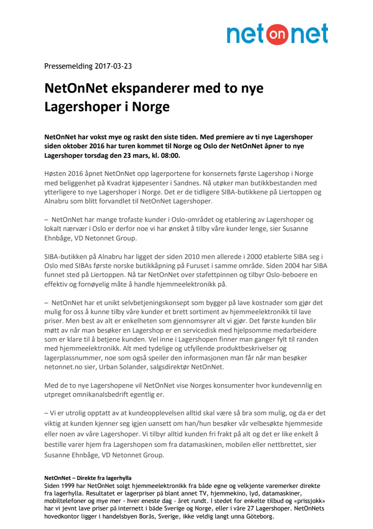 NetOnNet ekspanderer med to nye Lagershoper i Norge