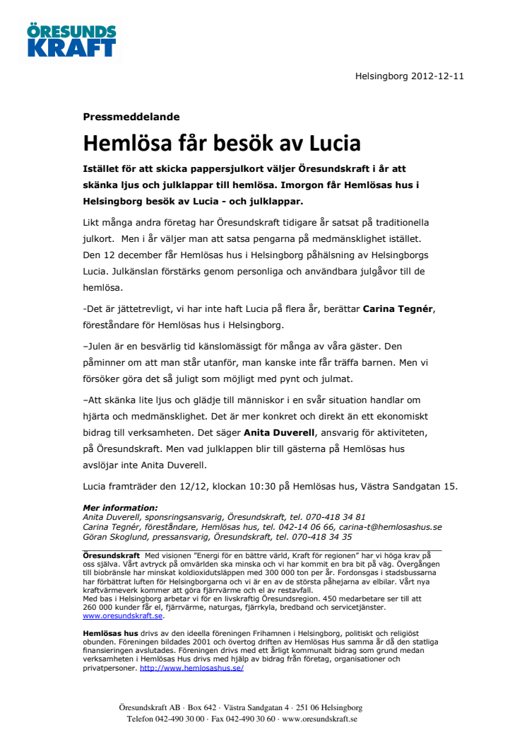 Hemlösa får besök av Lucia