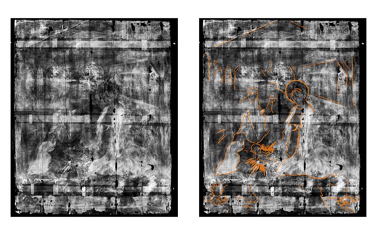 Bowes Museum panel Xray comparison between marked and unmarked version (photo credit Northumbria University and The Bowes Museum)