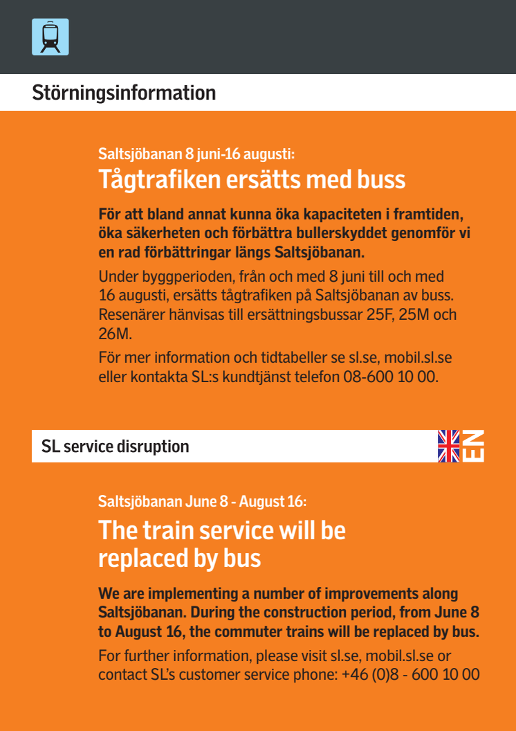 Tågtrafiken på Saltsjöbanan ersätts med buss