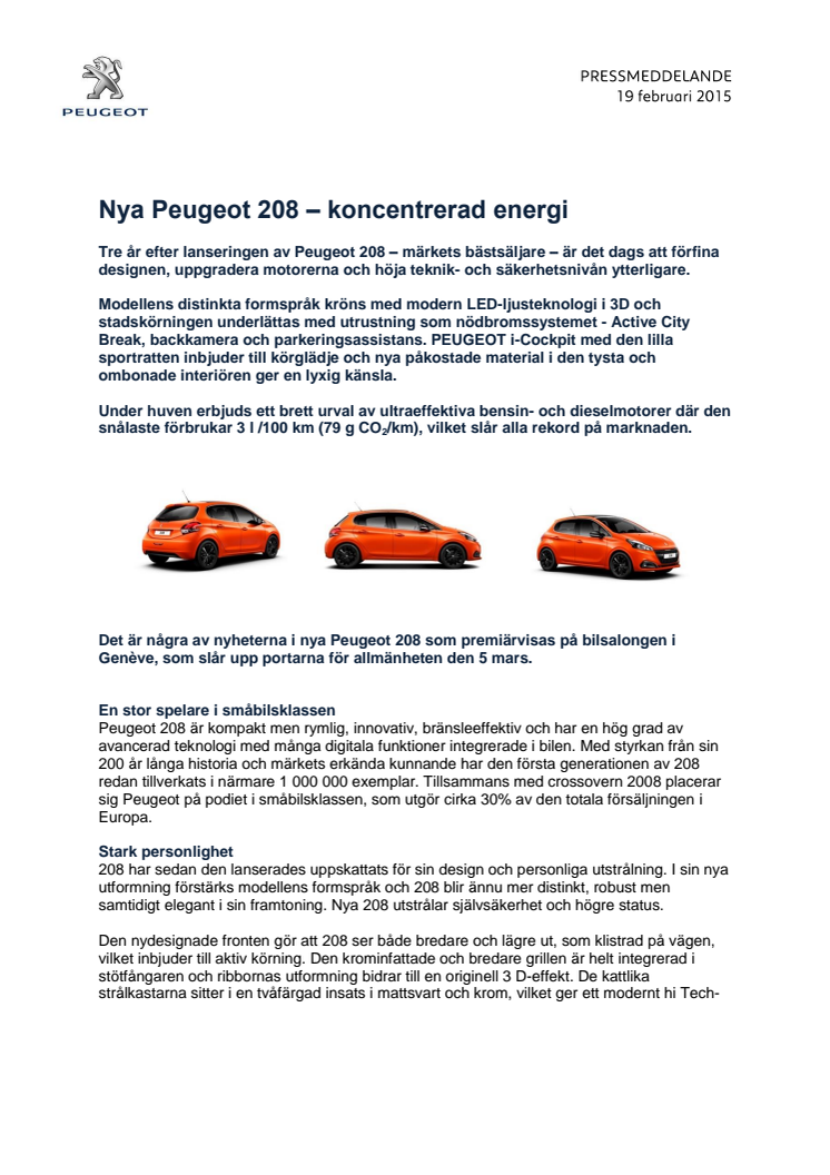 Nya Peugeot 208 – koncentrerad energi  