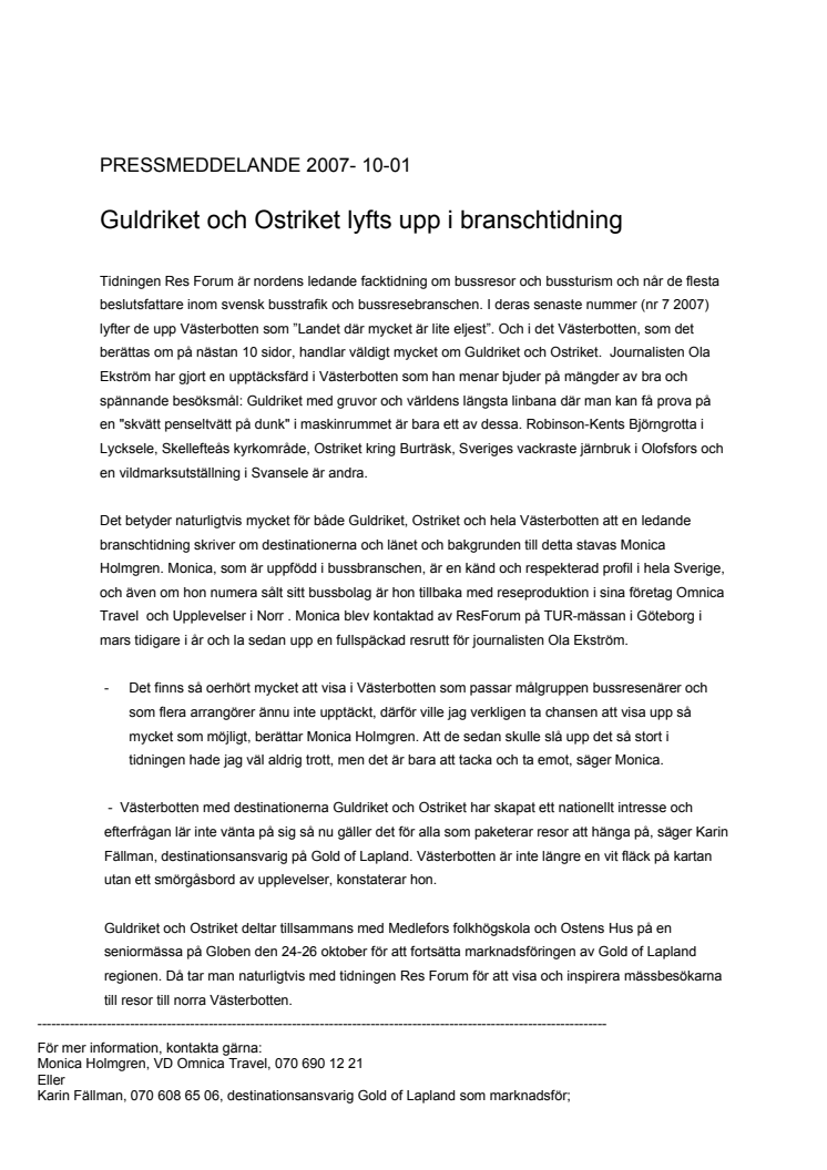 Guldriket och Ostriket lyfts upp i branschtidning