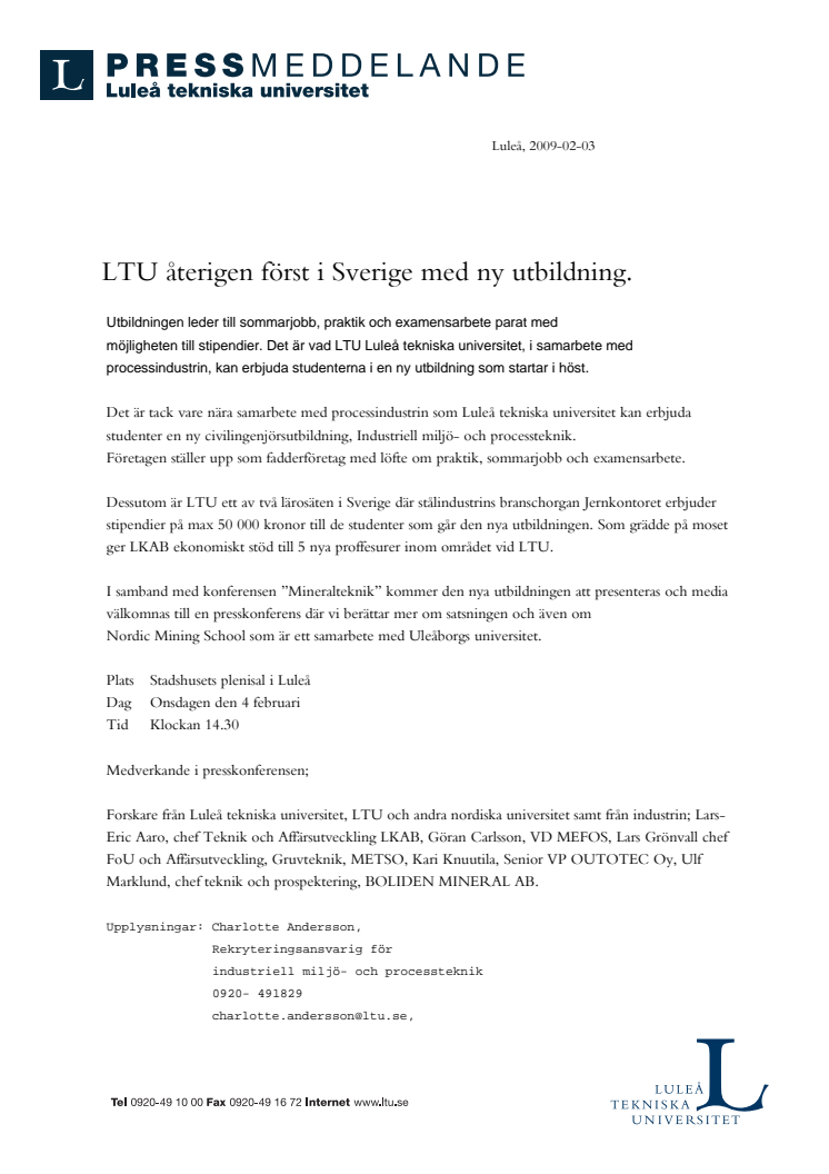 LTU återigen först i Sverige med ny utbildning