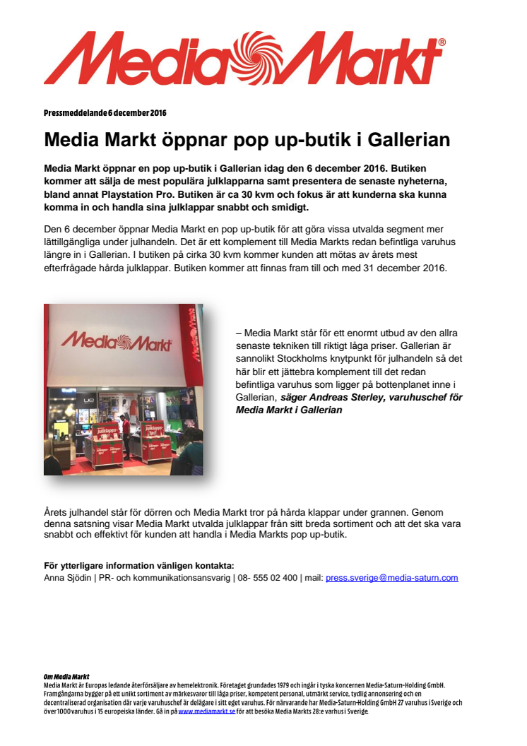 Media Markt öppnar pop up-butik i Gallerian