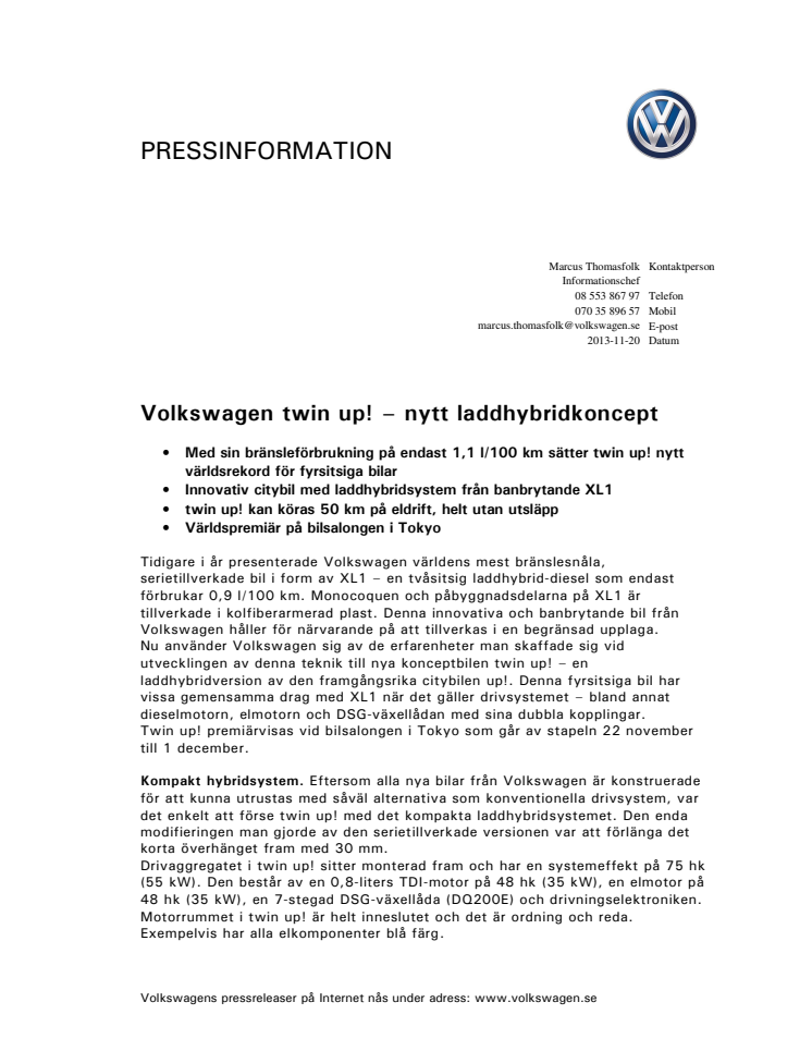 Volkswagen twin up! – nytt laddhybridkoncept