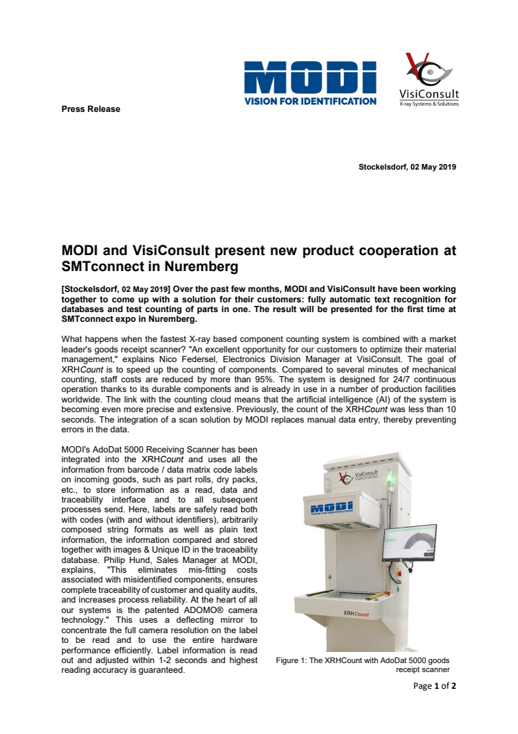 MODI and VisiConsult present new product cooperation at SMTconnect in Nuremberg