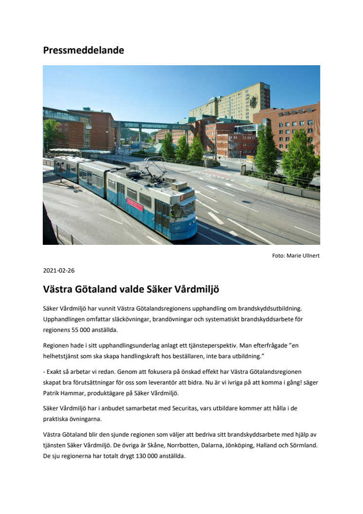Västra Götaland valde Säker Vårdmiljö